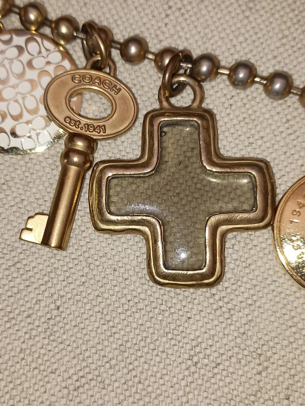 Vintage Y2K Coach Gold-Tone Charm Key with Signature Charms Bracelet